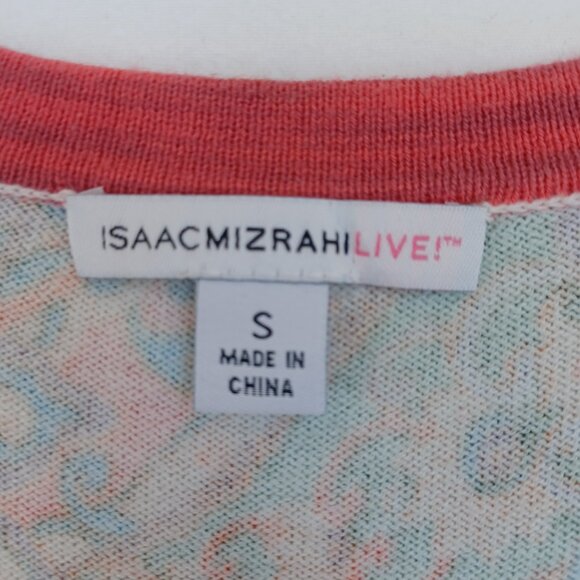 Isaac Mizrahi Live Cardigan Paisley Print V Neck Button Front Sweater Size Small - Picture 4 of 8